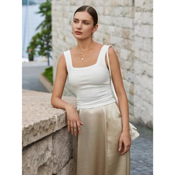 OGL White NWT Slinky Square Open-Back Brami Tank Top - Picture 1 of 9